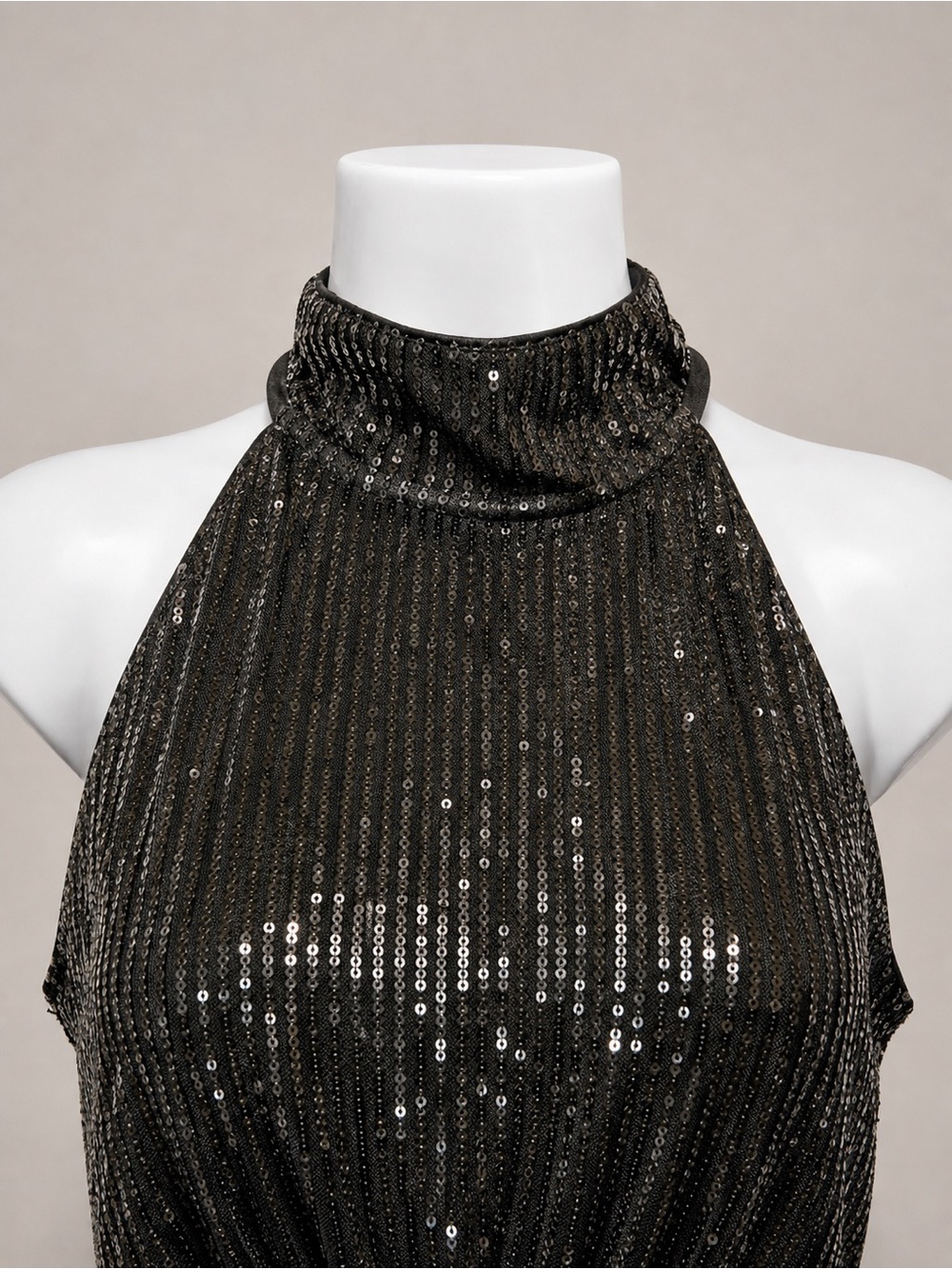 Black Sequin Halter Neck Bodycon Mini Dress - Picture 5 of 7